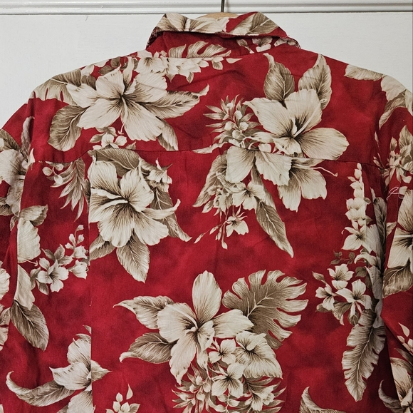 Vintage Ky's Red Floral Button Down Short Sleeve Hawaiian Cotton Shirt Size XL - Picture 6 of 6